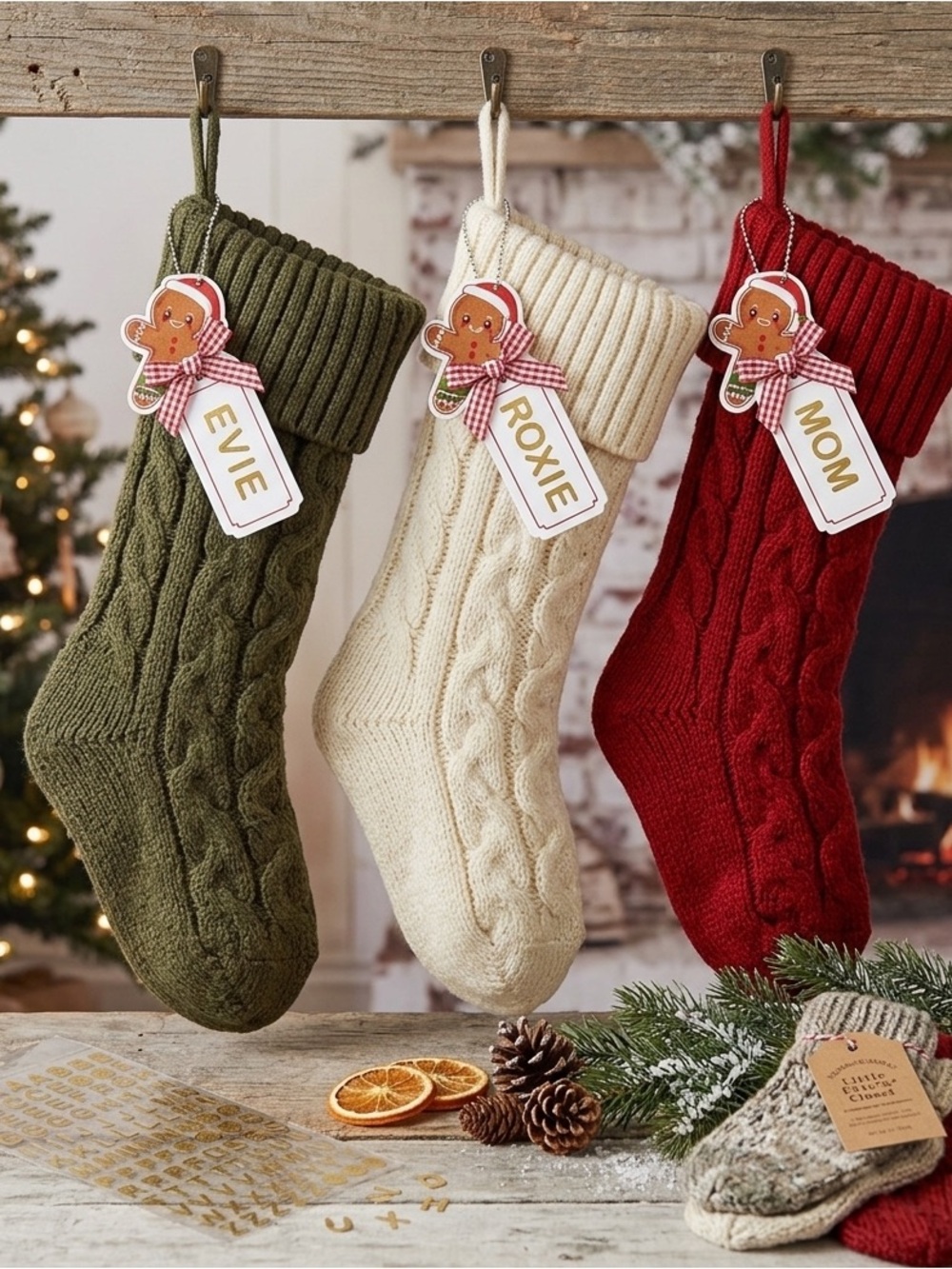 Set of 3 Christmas stockings that you can personalize with your name
